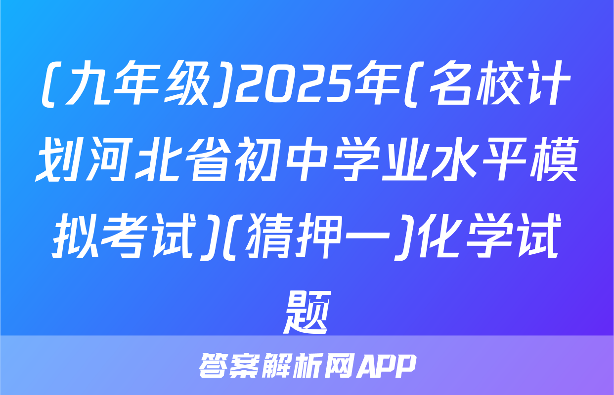 (九年级)2025年(名校计划河北省初中学业水平模拟考试)(猜押一)化学试题