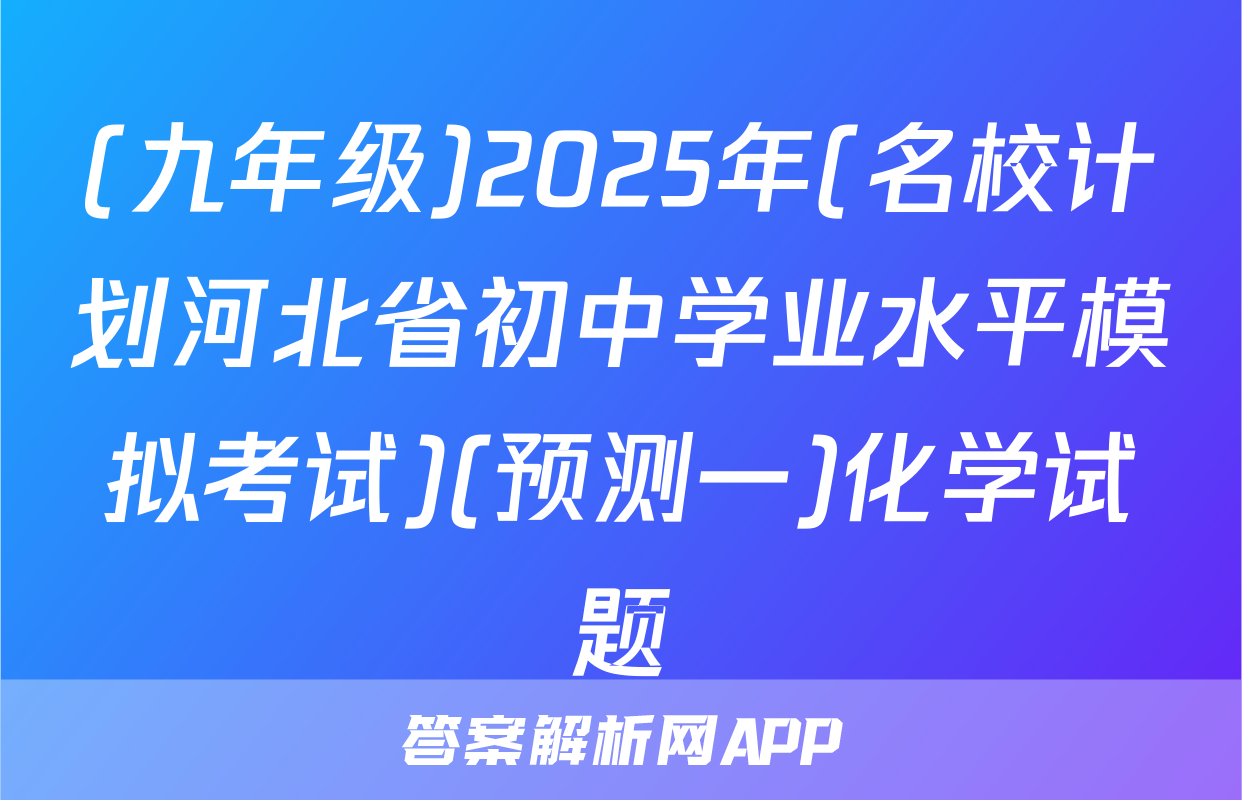 (九年级)2025年(名校计划河北省初中学业水平模拟考试)(预测一)化学试题