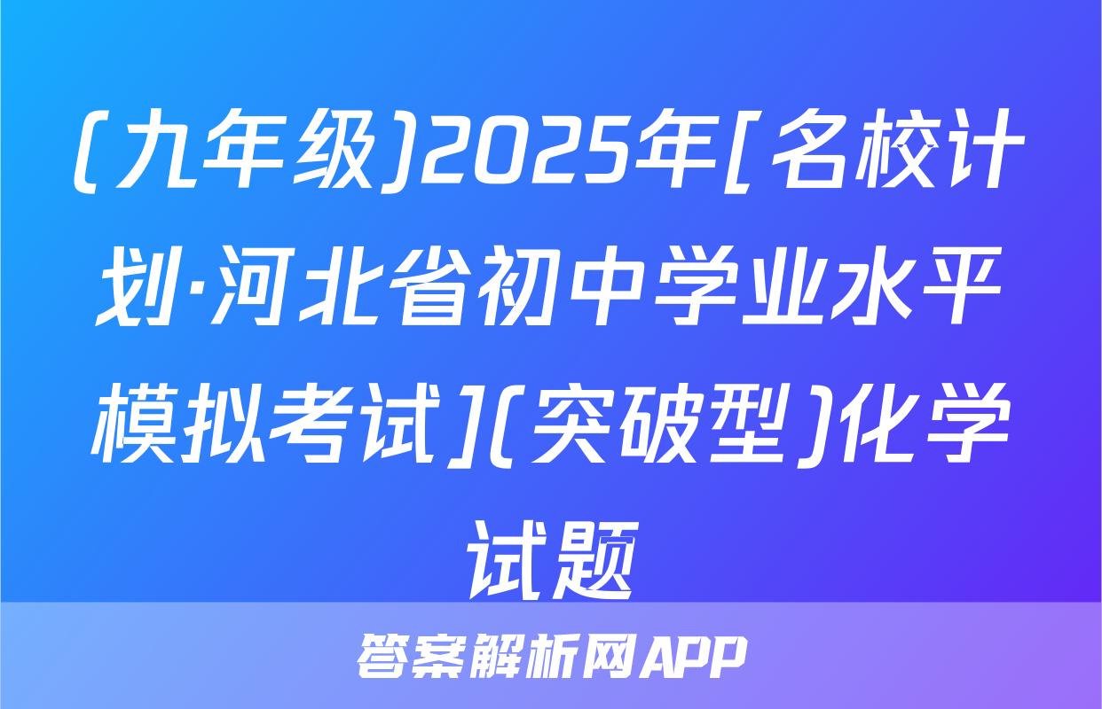 (九年级)2025年[名校计划·河北省初中学业水平模拟考试](突破型)化学试题