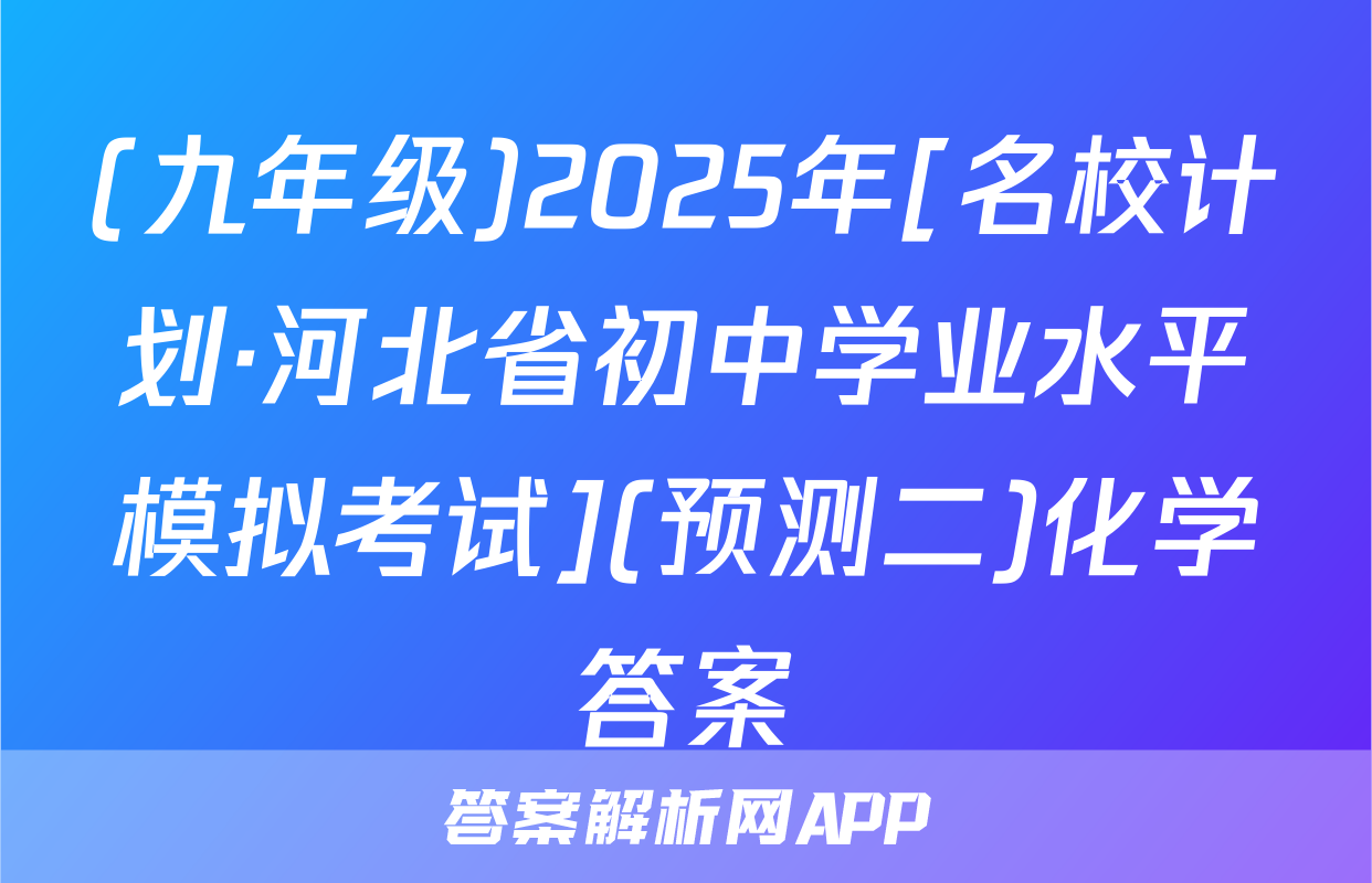 (九年级)2025年[名校计划·河北省初中学业水平模拟考试](预测二)化学答案
