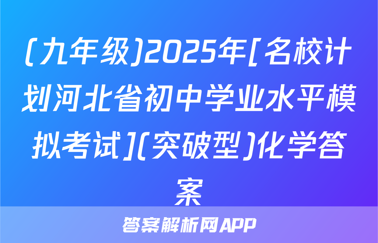 (九年级)2025年[名校计划河北省初中学业水平模拟考试](突破型)化学答案