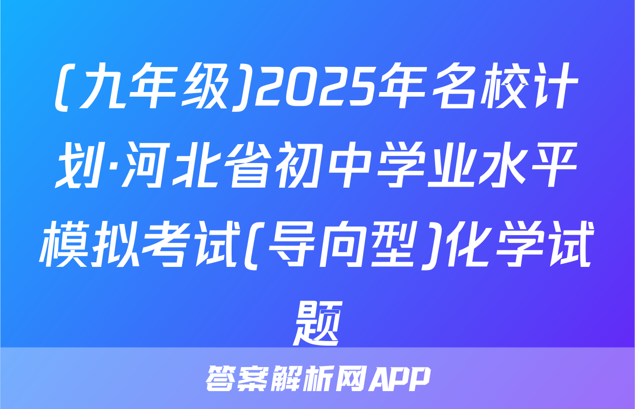 (九年级)2025年名校计划·河北省初中学业水平模拟考试(导向型)化学试题