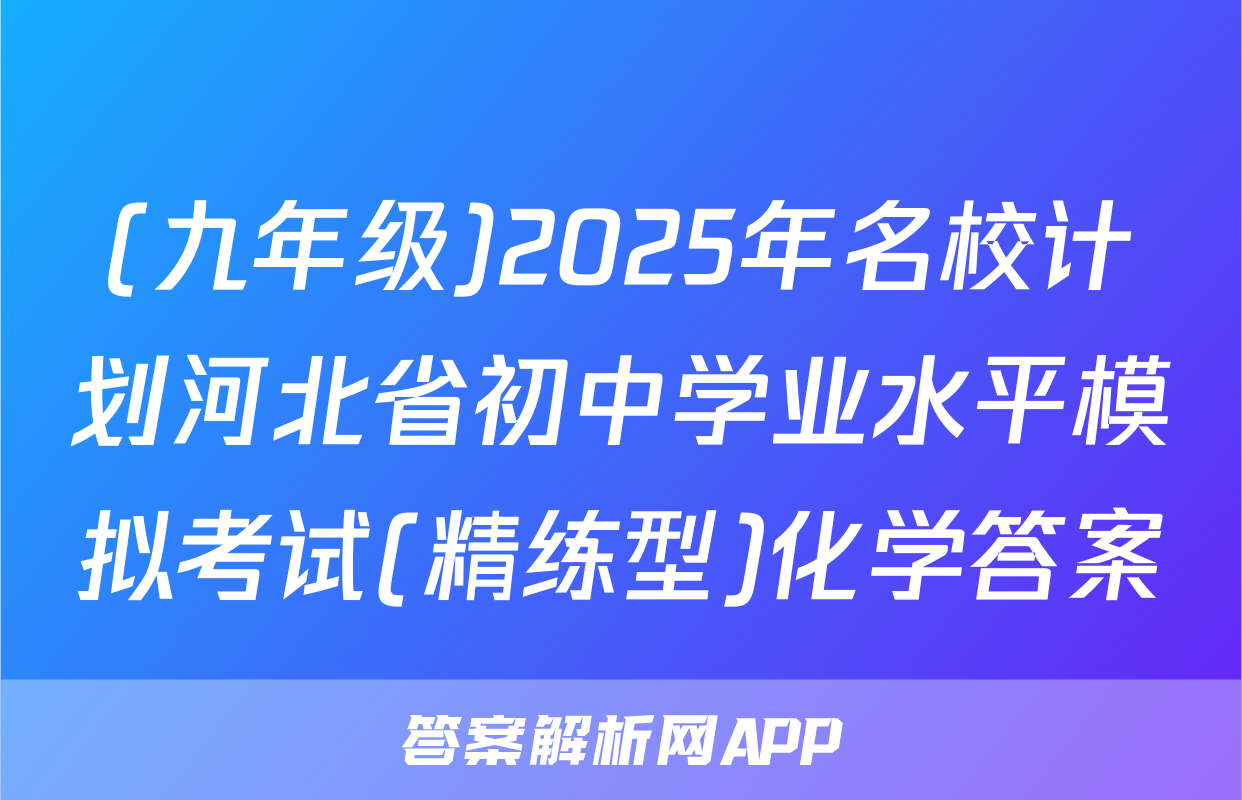 (九年级)2025年名校计划河北省初中学业水平模拟考试(精练型)化学答案