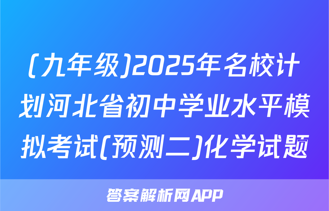 (九年级)2025年名校计划河北省初中学业水平模拟考试(预测二)化学试题