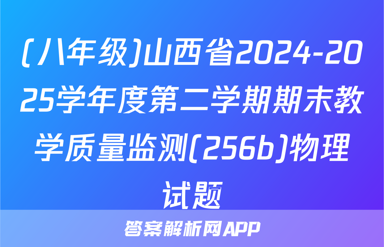 (八年级)山西省2024-2025学年度第二学期期末教学质量监测(256b)物理试题