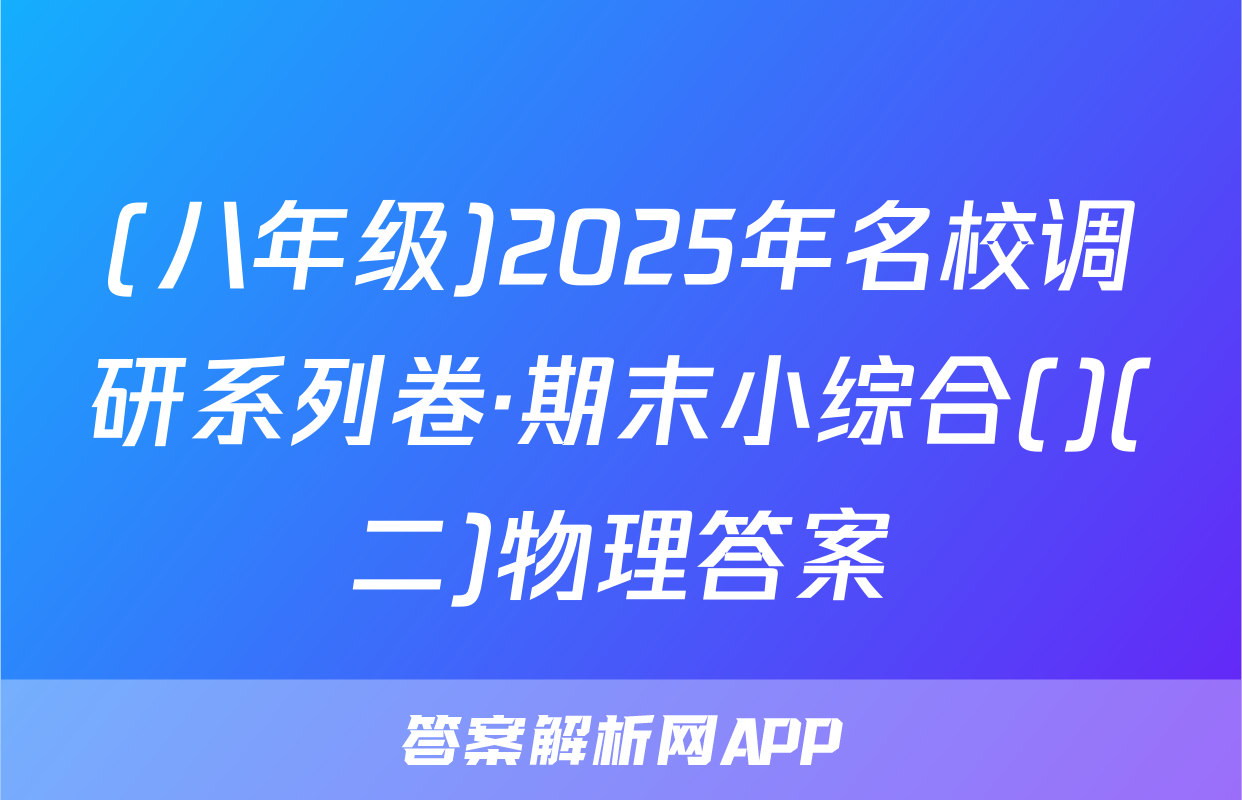 (八年级)2025年名校调研系列卷·期末小综合()(二)物理答案