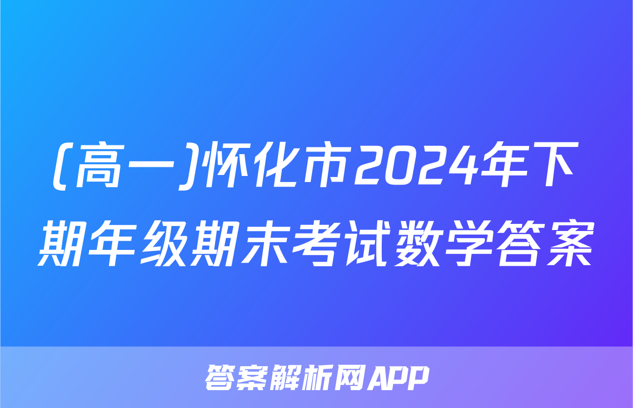 (高一)怀化市2024年下期年级期末考试数学答案