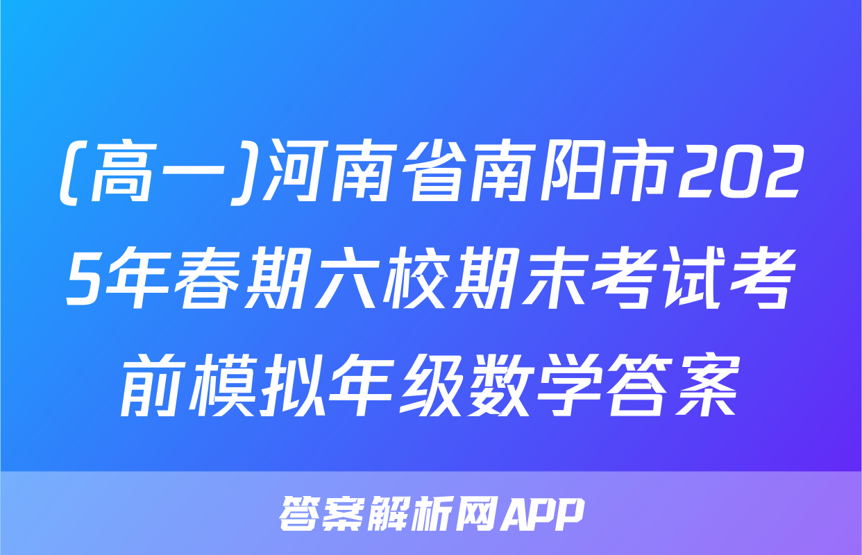 (高一)河南省南阳市2025年春期六校期末考试考前模拟年级数学答案