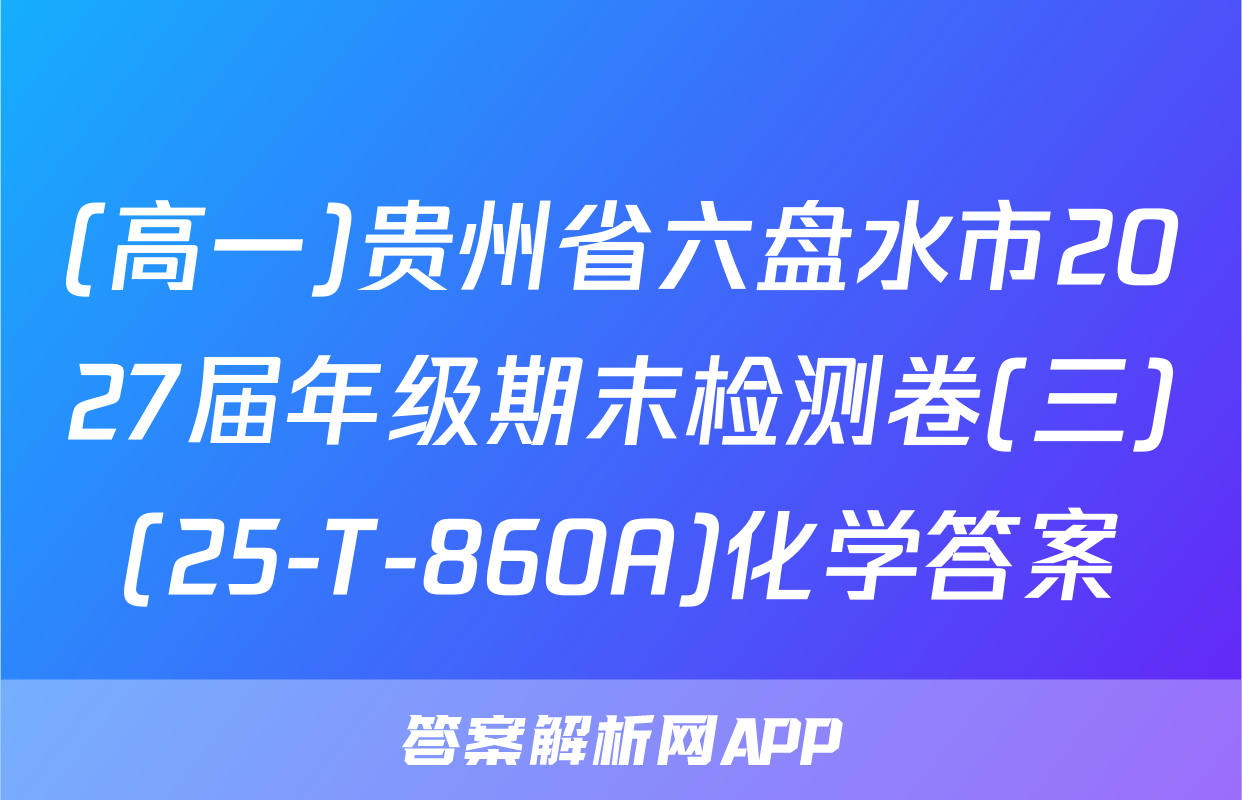 (高一)贵州省六盘水市2027届年级期末检测卷(三)(25-T-860A)化学答案