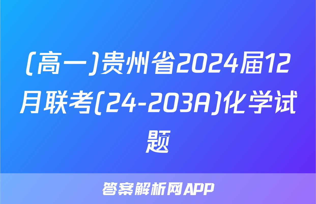 (高一)贵州省2024届12月联考(24-203A)化学试题