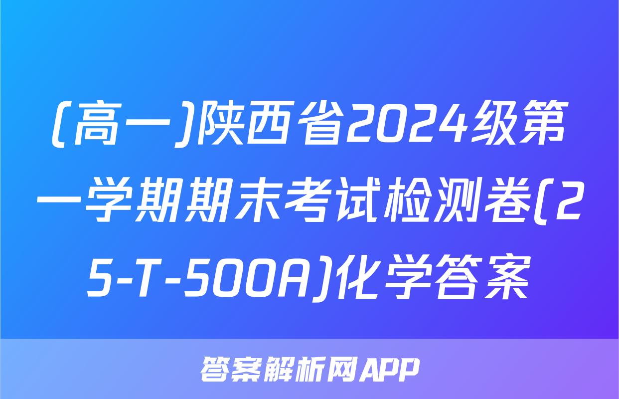 (高一)陕西省2024级第一学期期末考试检测卷(25-T-500A)化学答案