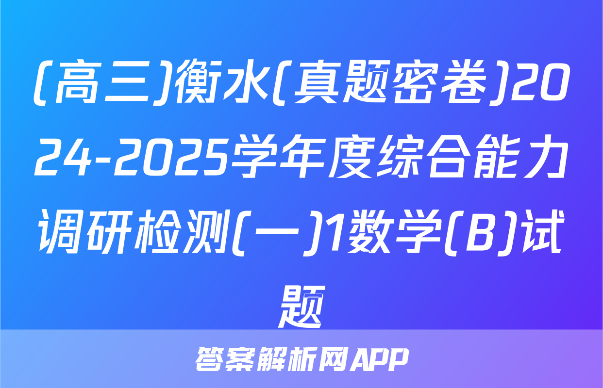 (高三)衡水(真题密卷)2024-2025学年度综合能力调研检测(一)1数学(B)试题