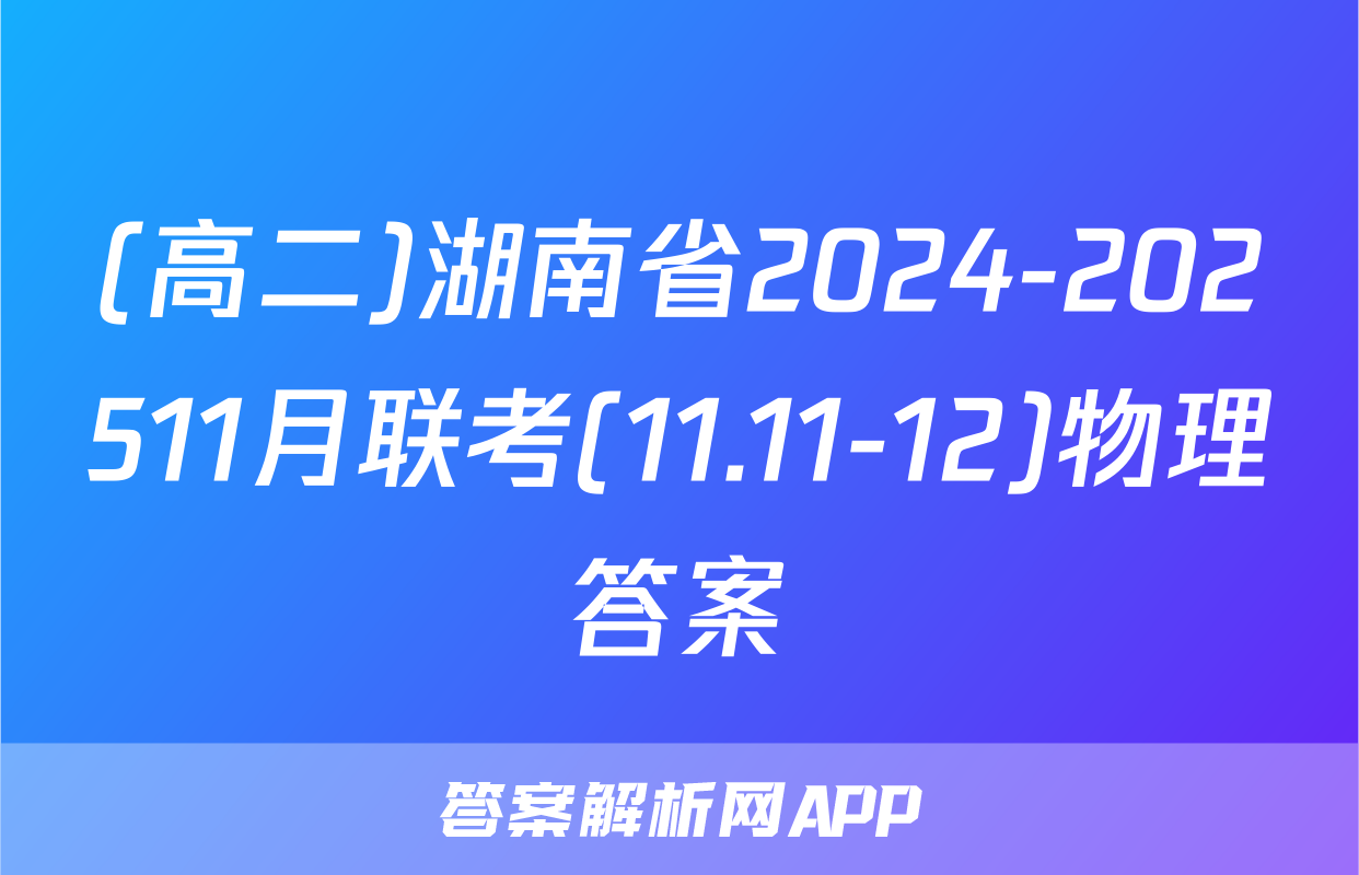 (高二)湖南省2024-202511月联考(11.11-12)物理答案