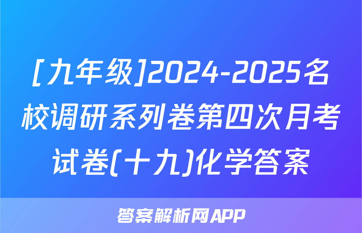 [九年级]2024-2025名校调研系列卷第四次月考试卷(十九)化学答案