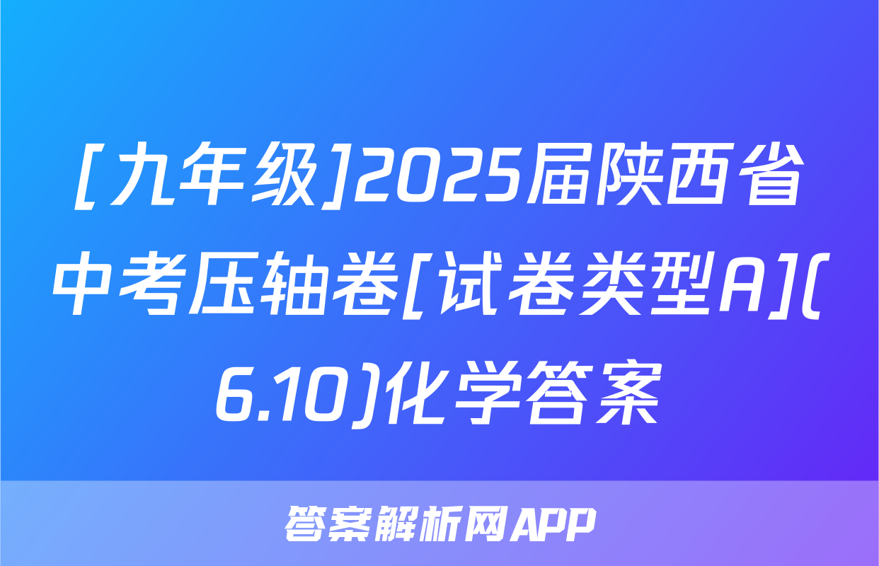 [九年级]2025届陕西省中考压轴卷[试卷类型A](6.10)化学答案