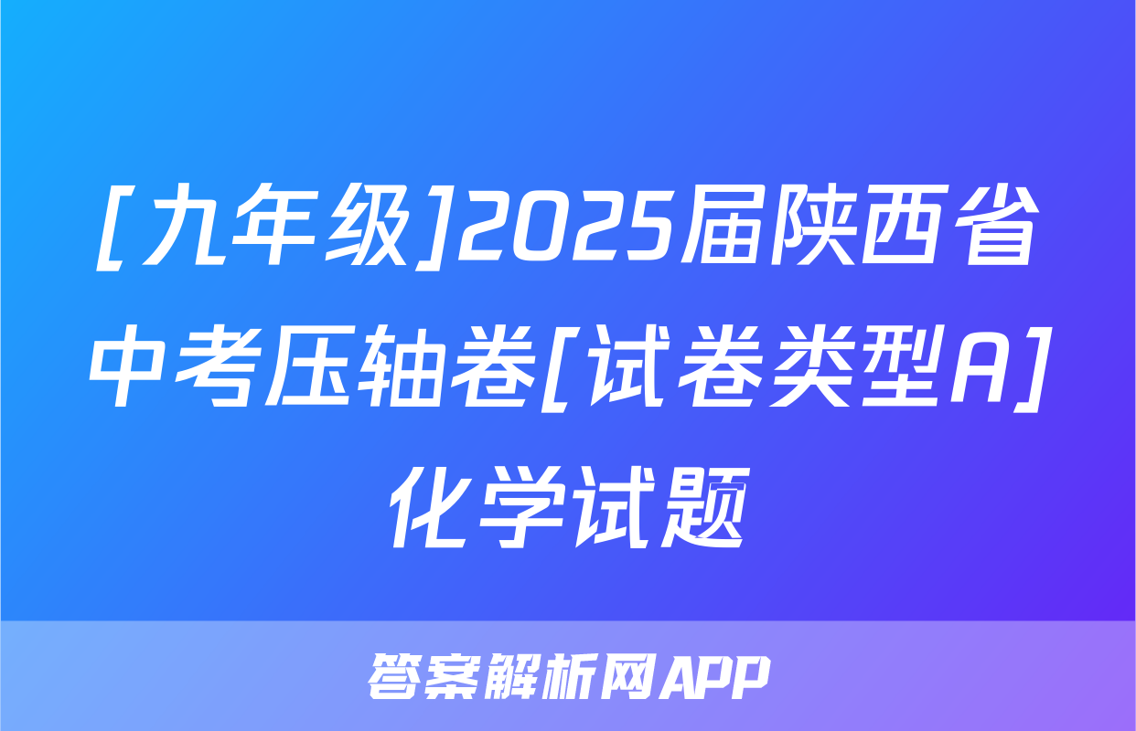 [九年级]2025届陕西省中考压轴卷[试卷类型A]化学试题
