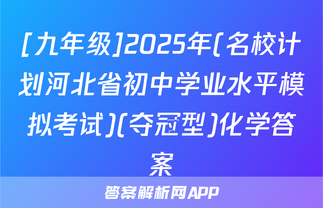 [九年级]2025年(名校计划河北省初中学业水平模拟考试)(夺冠型)化学答案