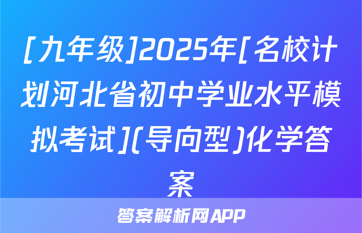 [九年级]2025年[名校计划河北省初中学业水平模拟考试](导向型)化学答案