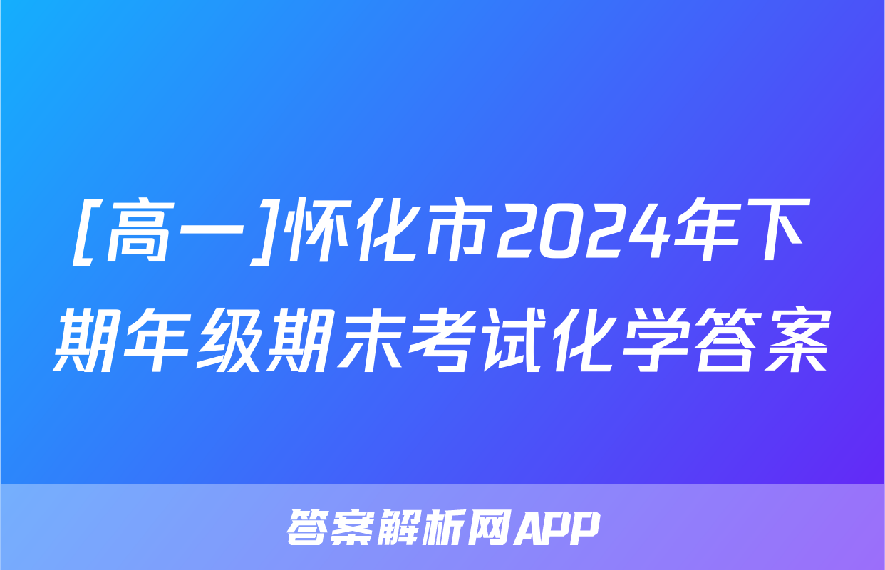 [高一]怀化市2024年下期年级期末考试化学答案