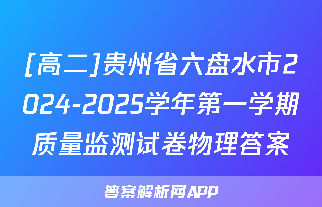 [高二]贵州省六盘水市2024-2025学年第一学期质量监测试卷物理答案