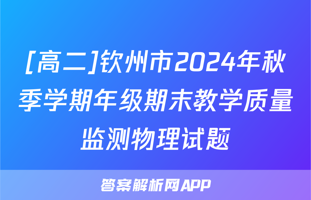 [高二]钦州市2024年秋季学期年级期末教学质量监测物理试题
