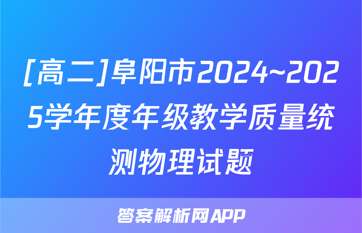 [高二]阜阳市2024~2025学年度年级教学质量统测物理试题