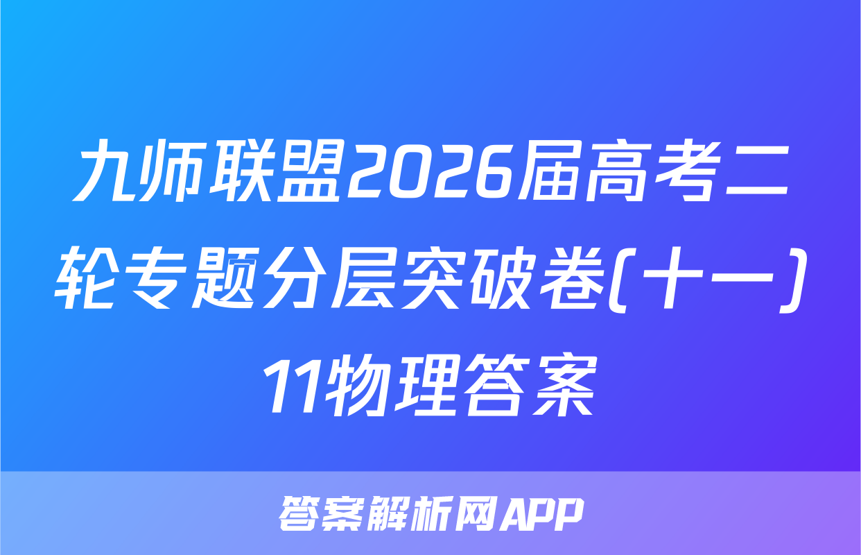 九师联盟2026届高考二轮专题分层突破卷(十一)11物理答案
