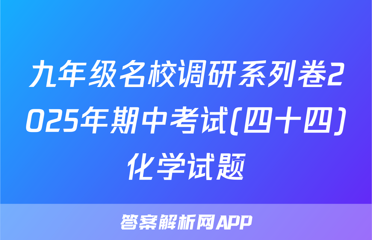 九年级名校调研系列卷2025年期中考试(四十四)化学试题