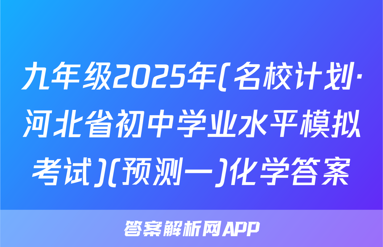 九年级2025年(名校计划·河北省初中学业水平模拟考试)(预测一)化学答案