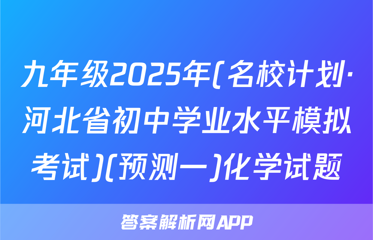 九年级2025年(名校计划·河北省初中学业水平模拟考试)(预测一)化学试题