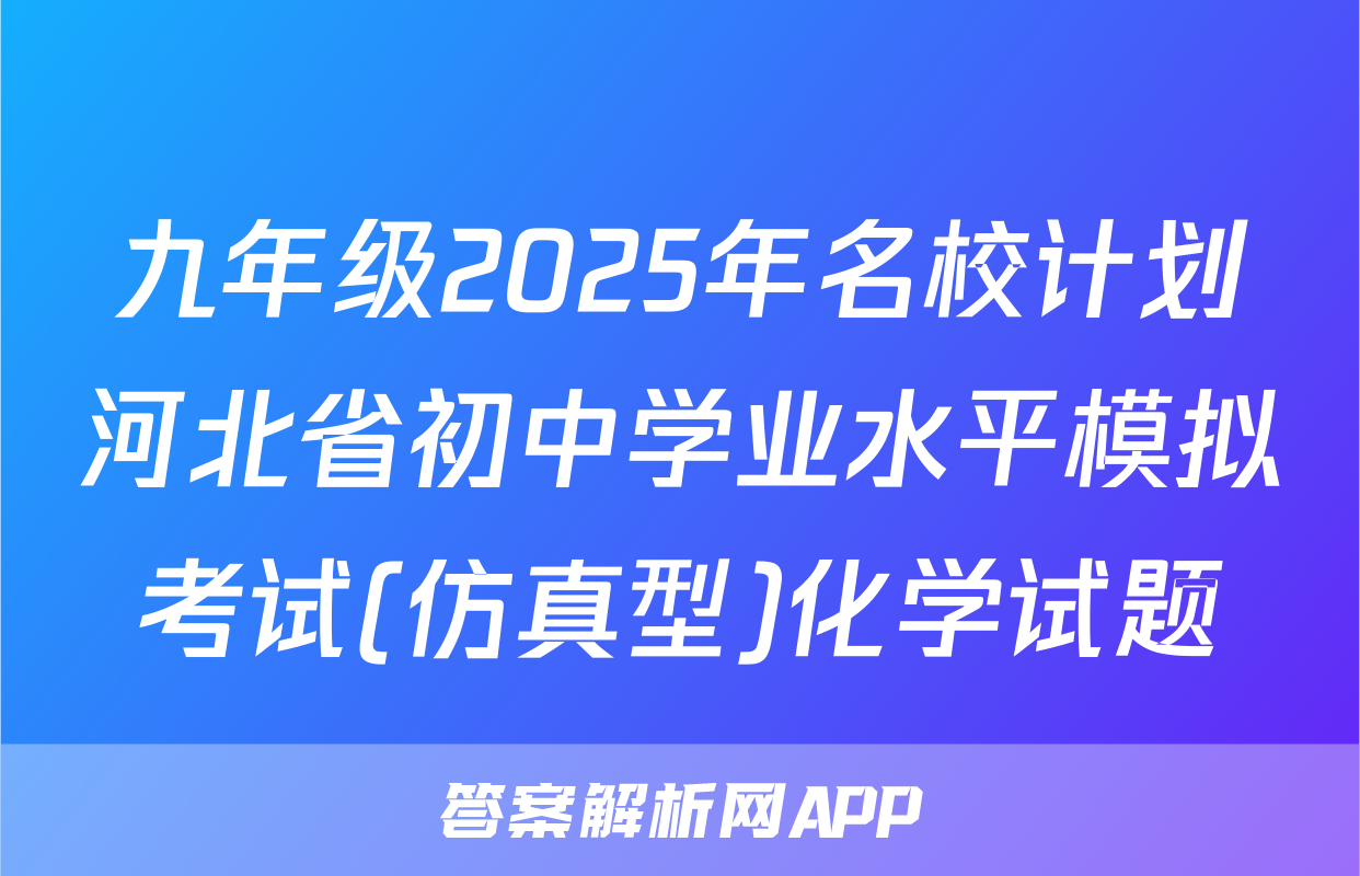 九年级2025年名校计划河北省初中学业水平模拟考试(仿真型)化学试题