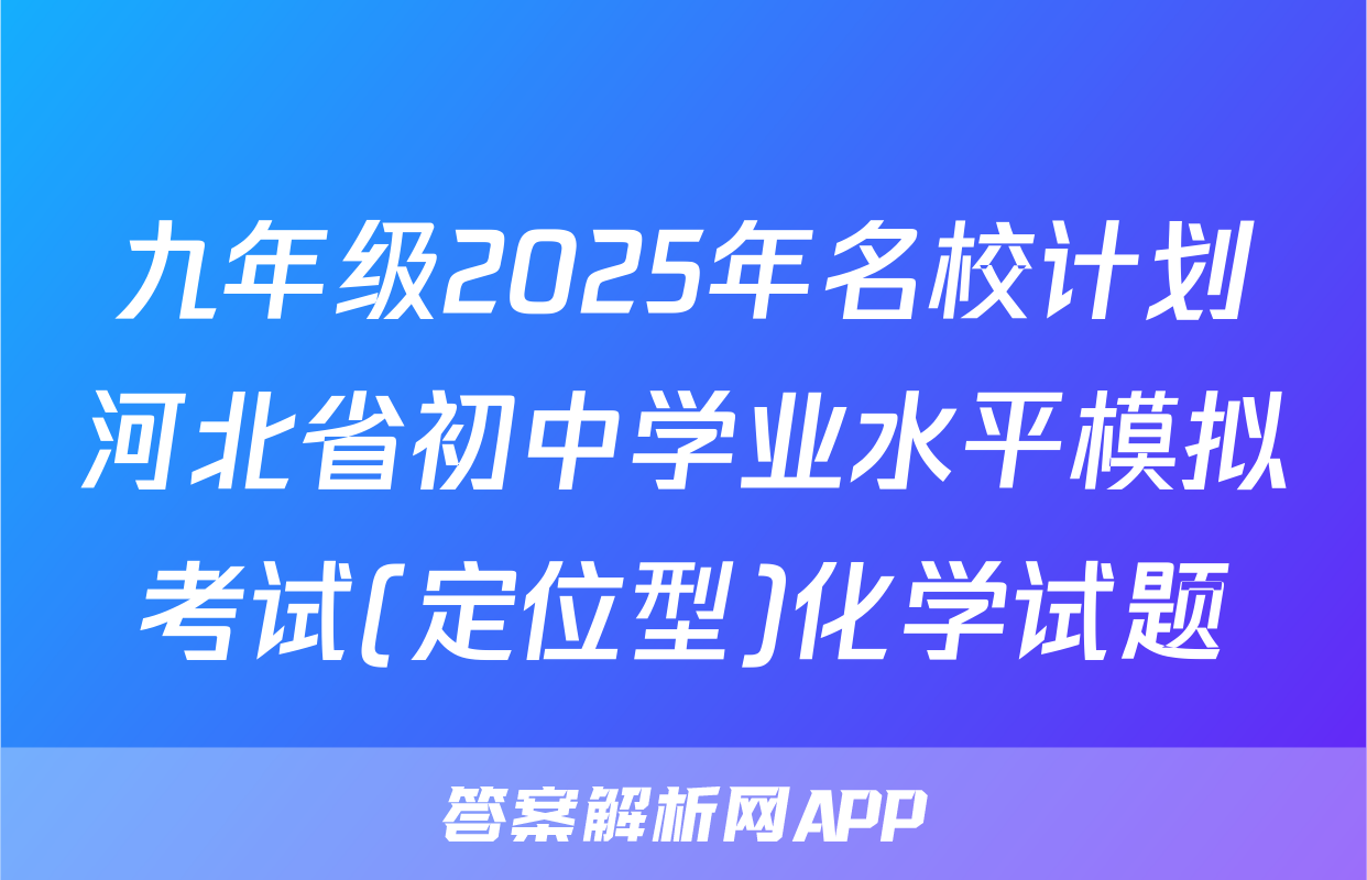 九年级2025年名校计划河北省初中学业水平模拟考试(定位型)化学试题
