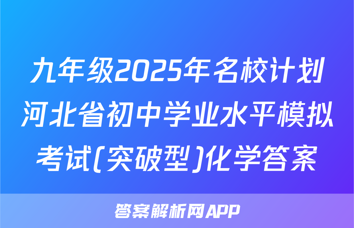 九年级2025年名校计划河北省初中学业水平模拟考试(突破型)化学答案