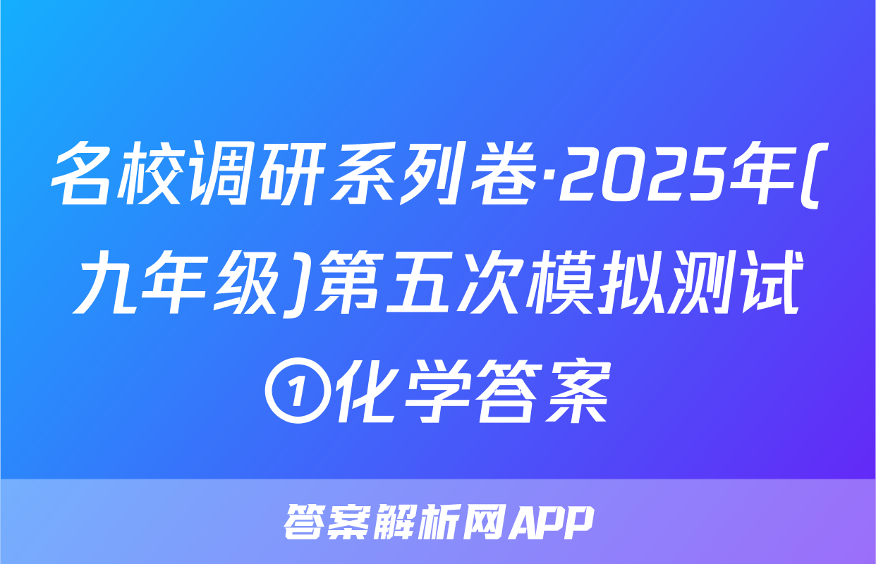 名校调研系列卷·2025年(九年级)第五次模拟测试①化学答案