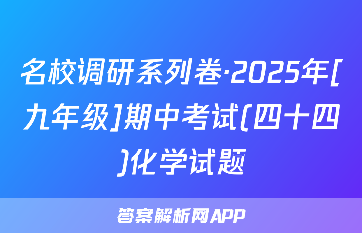 名校调研系列卷·2025年[九年级]期中考试(四十四)化学试题