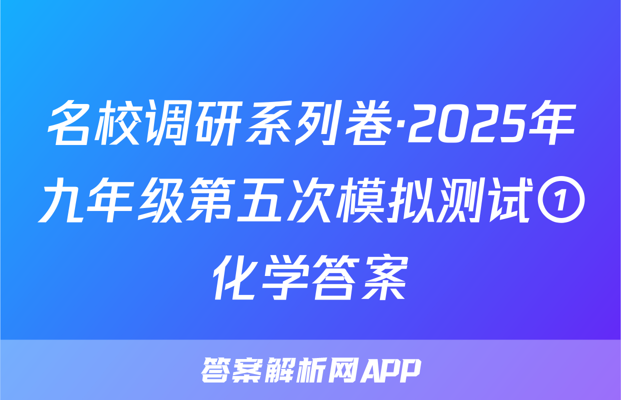 名校调研系列卷·2025年九年级第五次模拟测试①化学答案