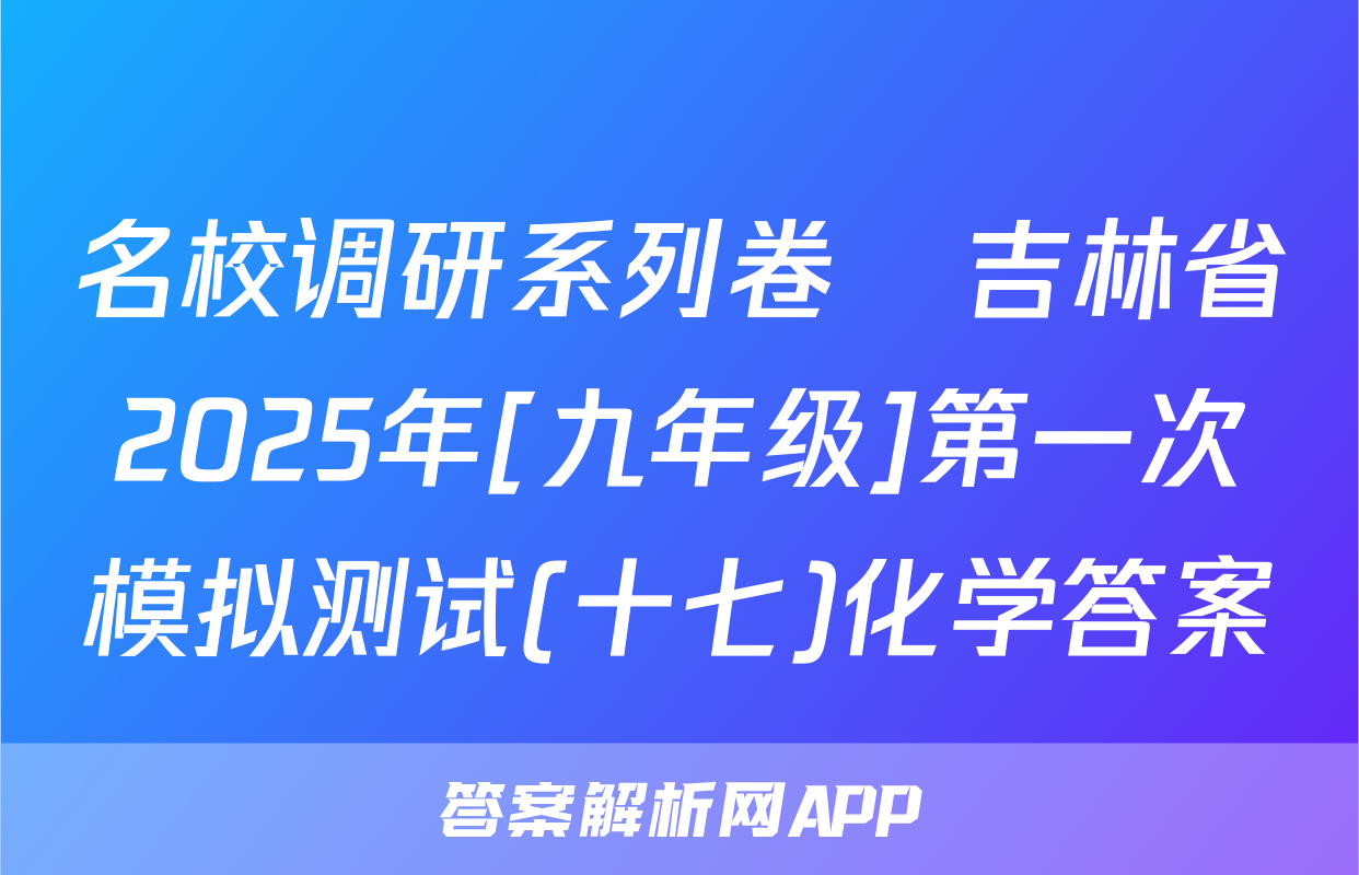 名校调研系列卷•吉林省2025年[九年级]第一次模拟测试(十七)化学答案