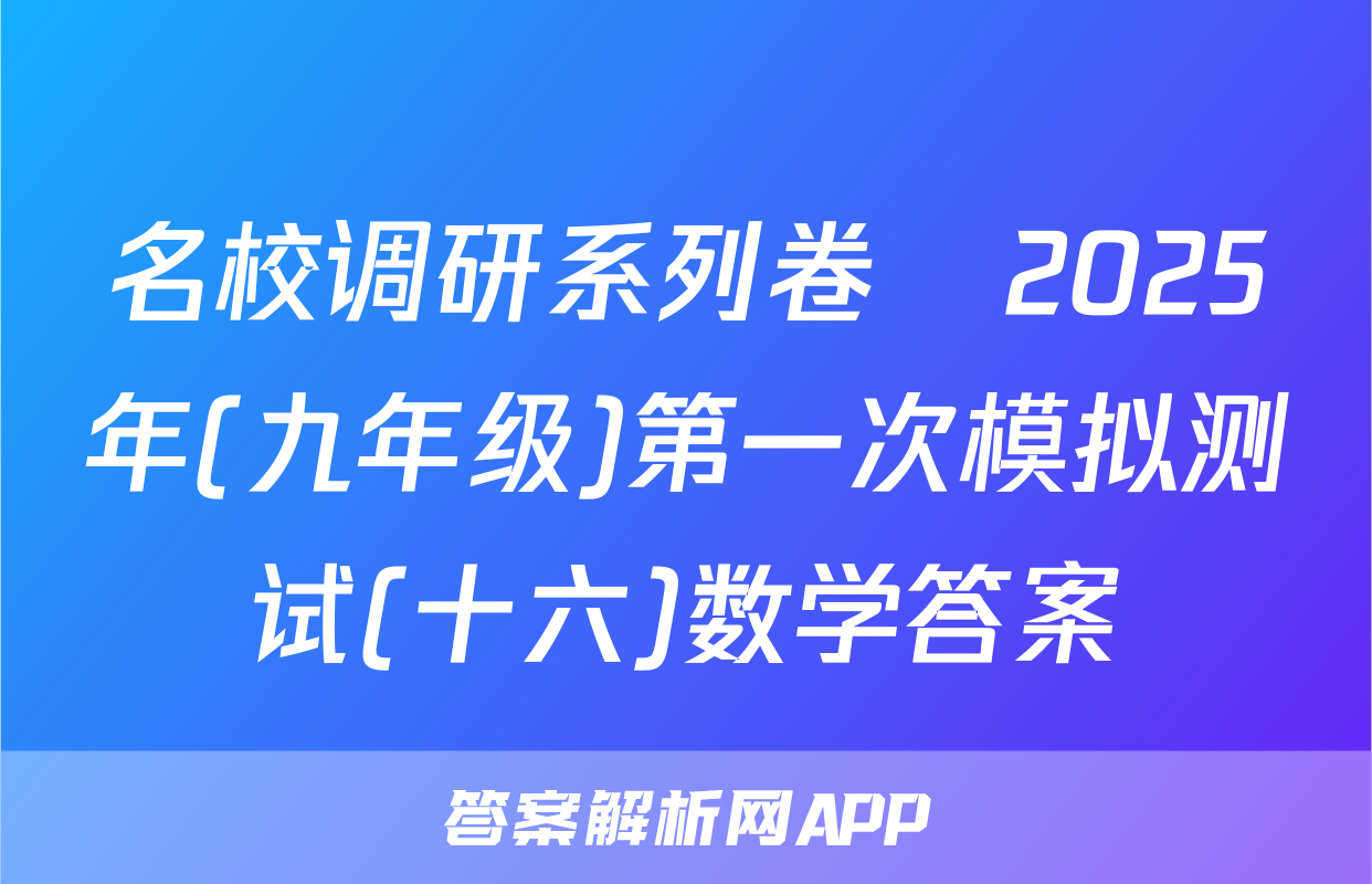 名校调研系列卷•2025年(九年级)第一次模拟测试(十六)数学答案