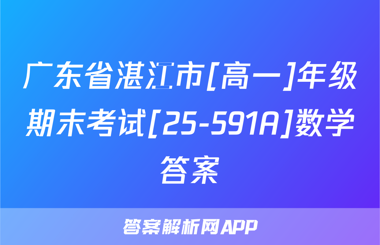 广东省湛江市[高一]年级期末考试[25-591A]数学答案