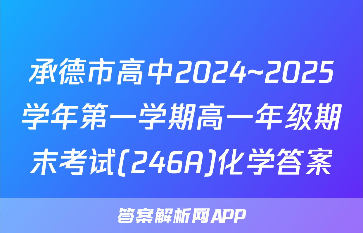承德市高中2024~2025学年第一学期高一年级期末考试(246A)化学答案