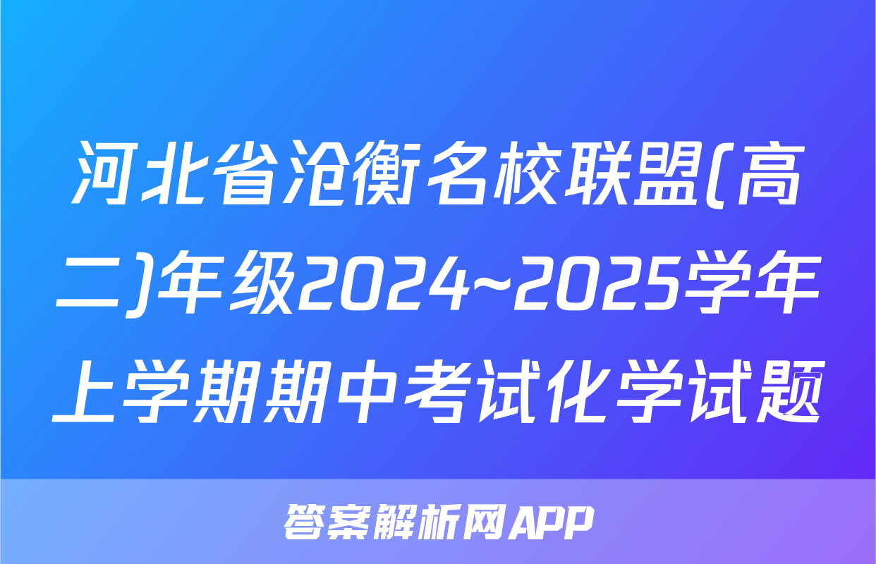 河北省沧衡名校联盟(高二)年级2024~2025学年上学期期中考试化学试题