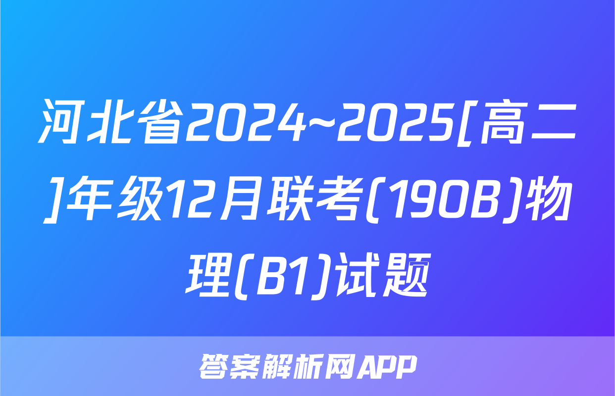 河北省2024~2025[高二]年级12月联考(190B)物理(B1)试题