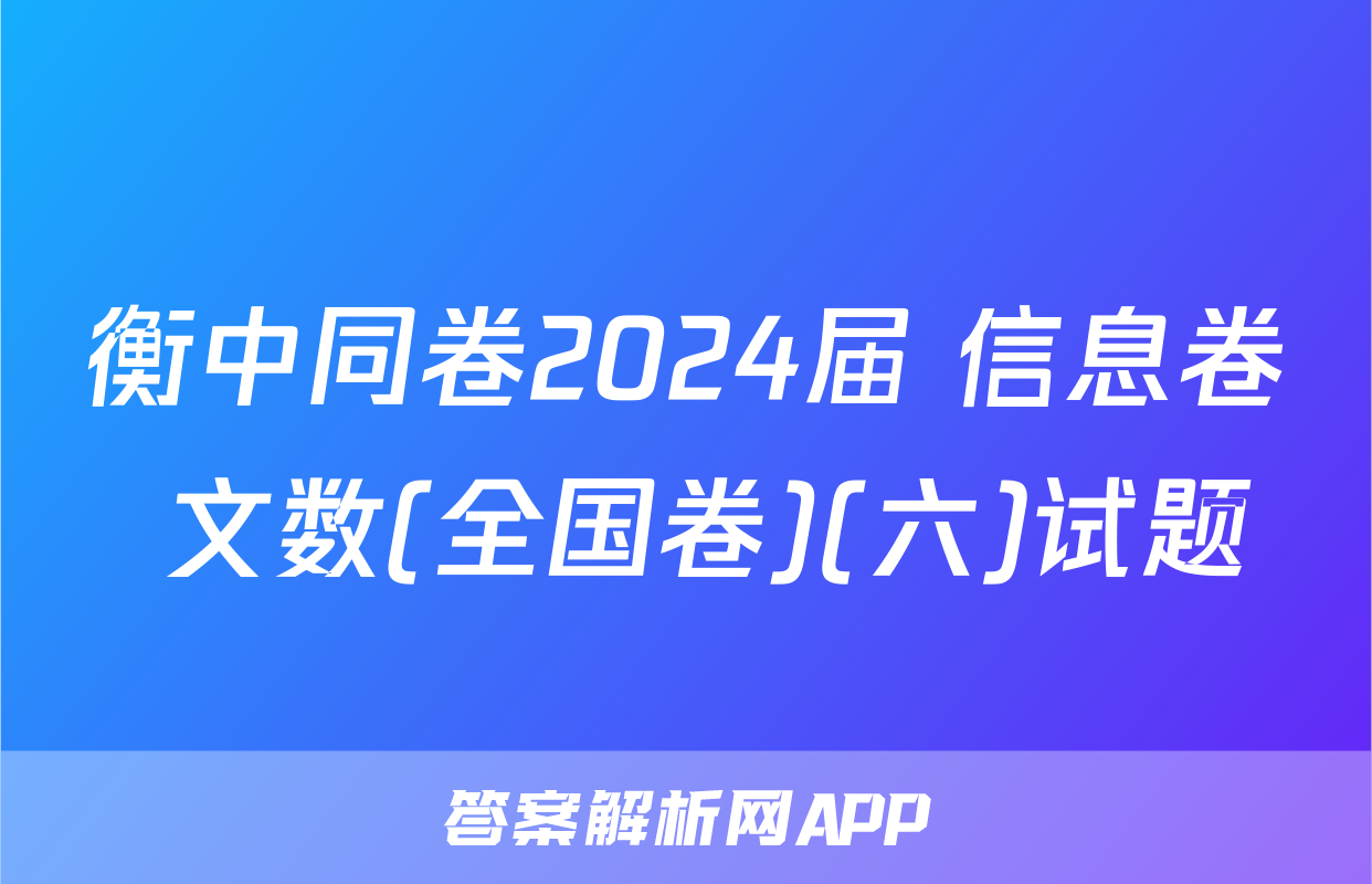 衡中同卷2024届 信息卷 文数(全国卷)(六)试题