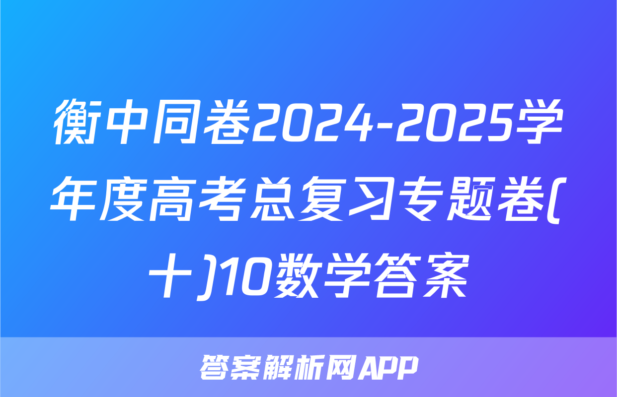 衡中同卷2024-2025学年度高考总复习专题卷(十)10数学答案