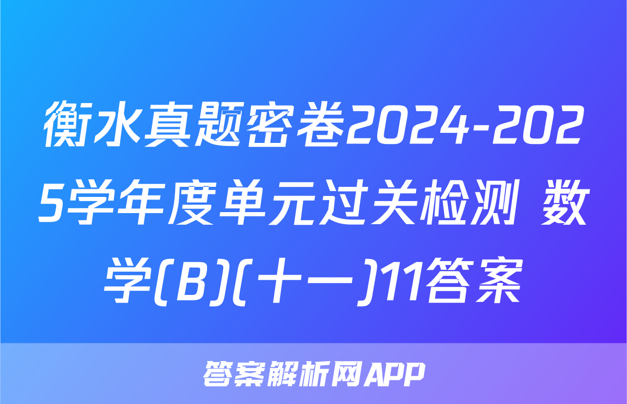 衡水真题密卷2024-2025学年度单元过关检测 数学(B)(十一)11答案