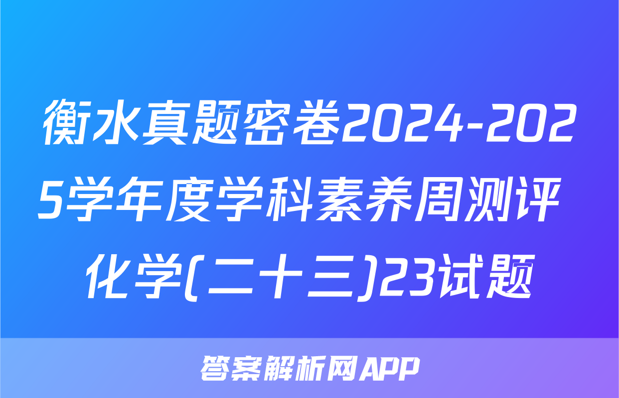 衡水真题密卷2024-2025学年度学科素养周测评 化学(二十三)23试题