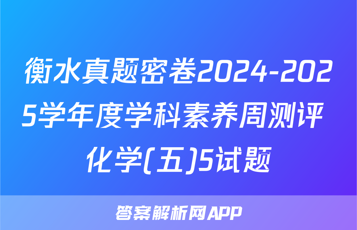 衡水真题密卷2024-2025学年度学科素养周测评 化学(五)5试题