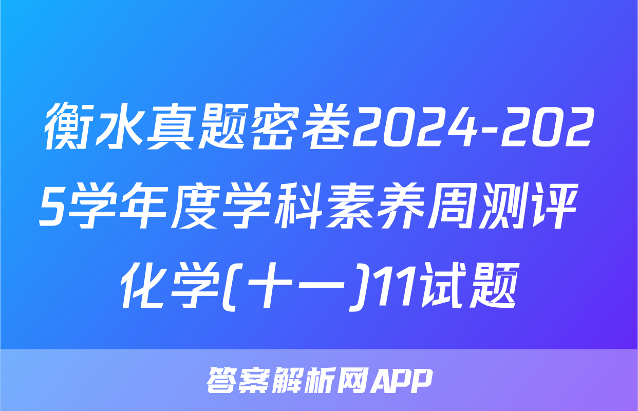 衡水真题密卷2024-2025学年度学科素养周测评 化学(十一)11试题
