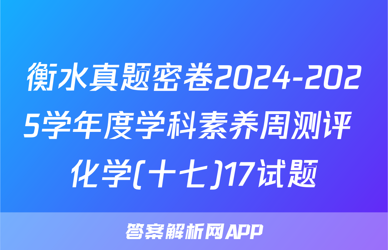 衡水真题密卷2024-2025学年度学科素养周测评 化学(十七)17试题
