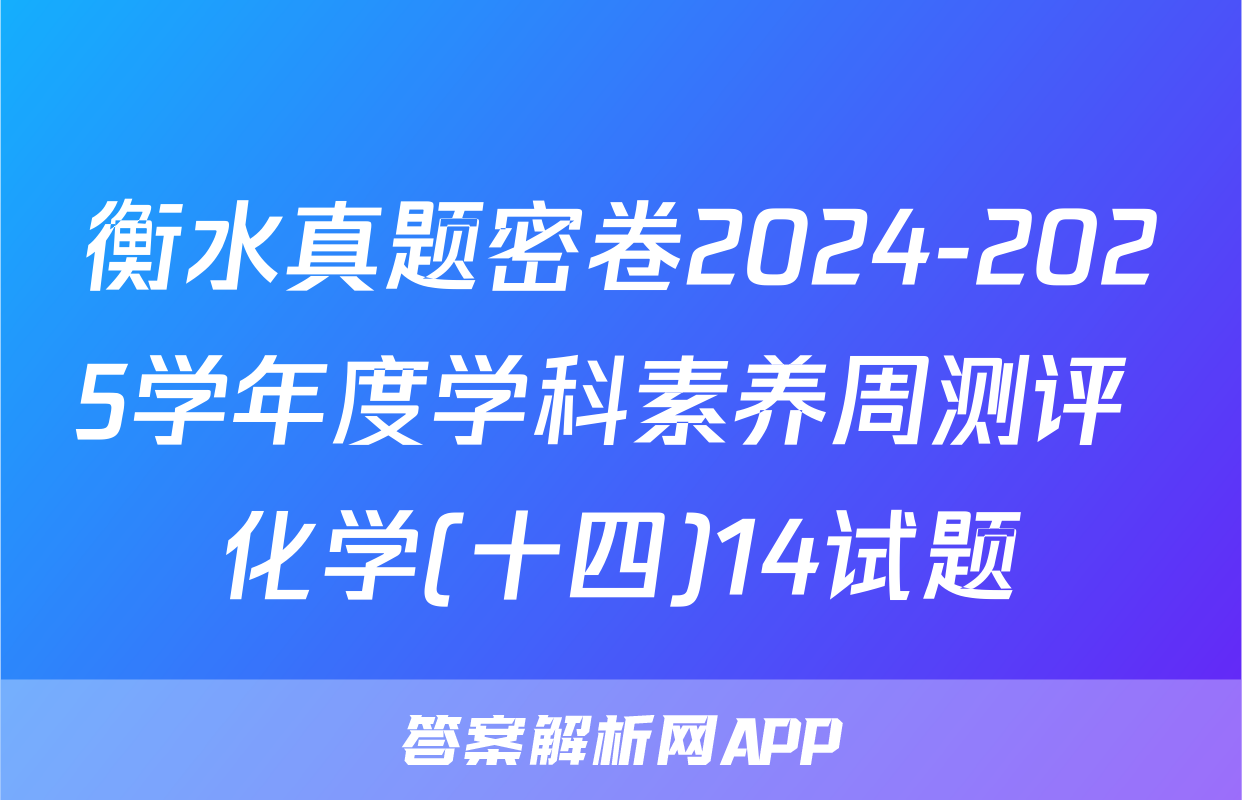 衡水真题密卷2024-2025学年度学科素养周测评 化学(十四)14试题